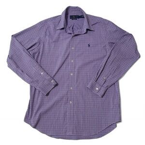 Men’s Polo Ralph Lauren Shirt Large Purple Plaid Long Sleeve Button Up Casual